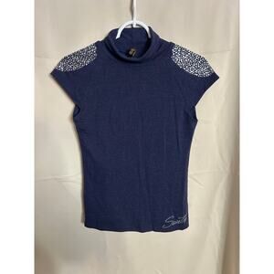 Emporio Sunny Di Mare Italy Embellished Turtleneck Top Women’s 40 S Navy